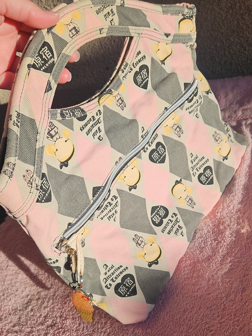 Harajuku Lovers Pink, Gray & Yellow Patterned Wristlet Tote